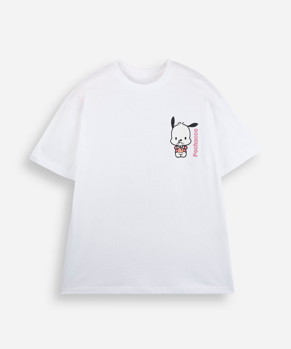 camiseta infantil de algodão manga curta pochacco off white