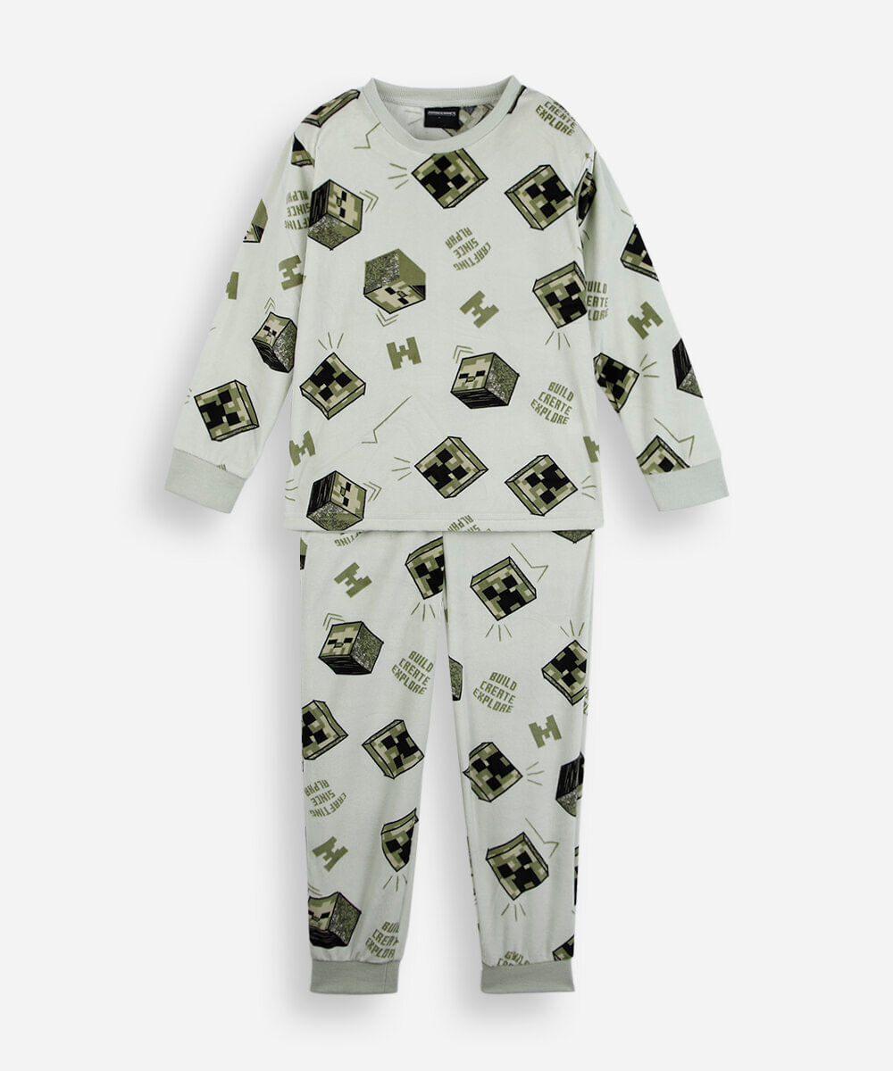 pijama longo infantil de plush minecraft verde