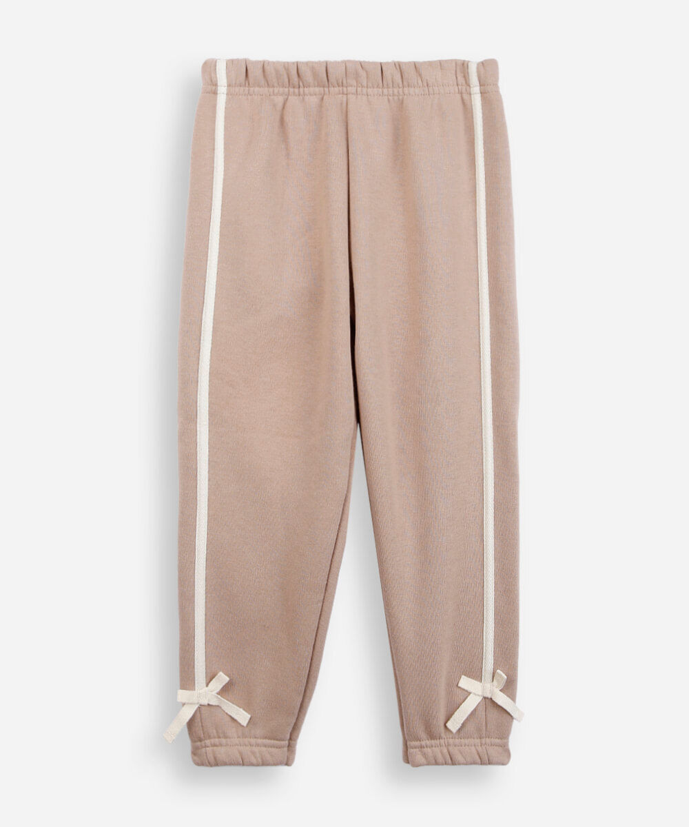 calça jogger infantil de moletom com laços bege