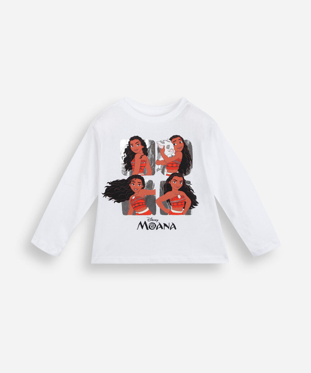 camiseta infantil de algodão manga longa moana off white