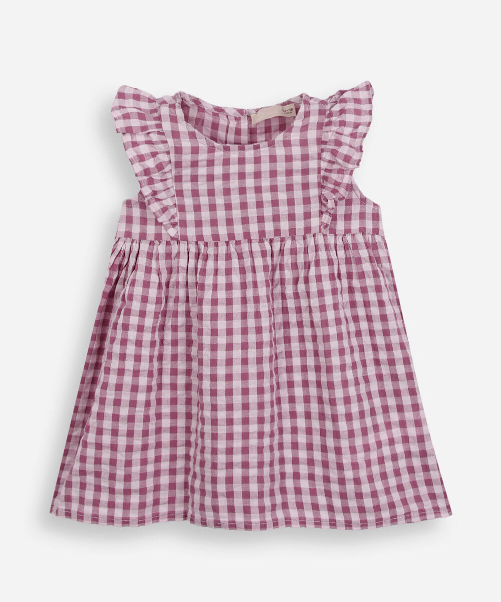 vestido infantil de algodão com babado xadrez colorido