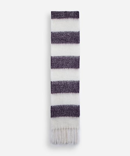 cachecol de tricot felpado com franjas listrado colorido UNICO
