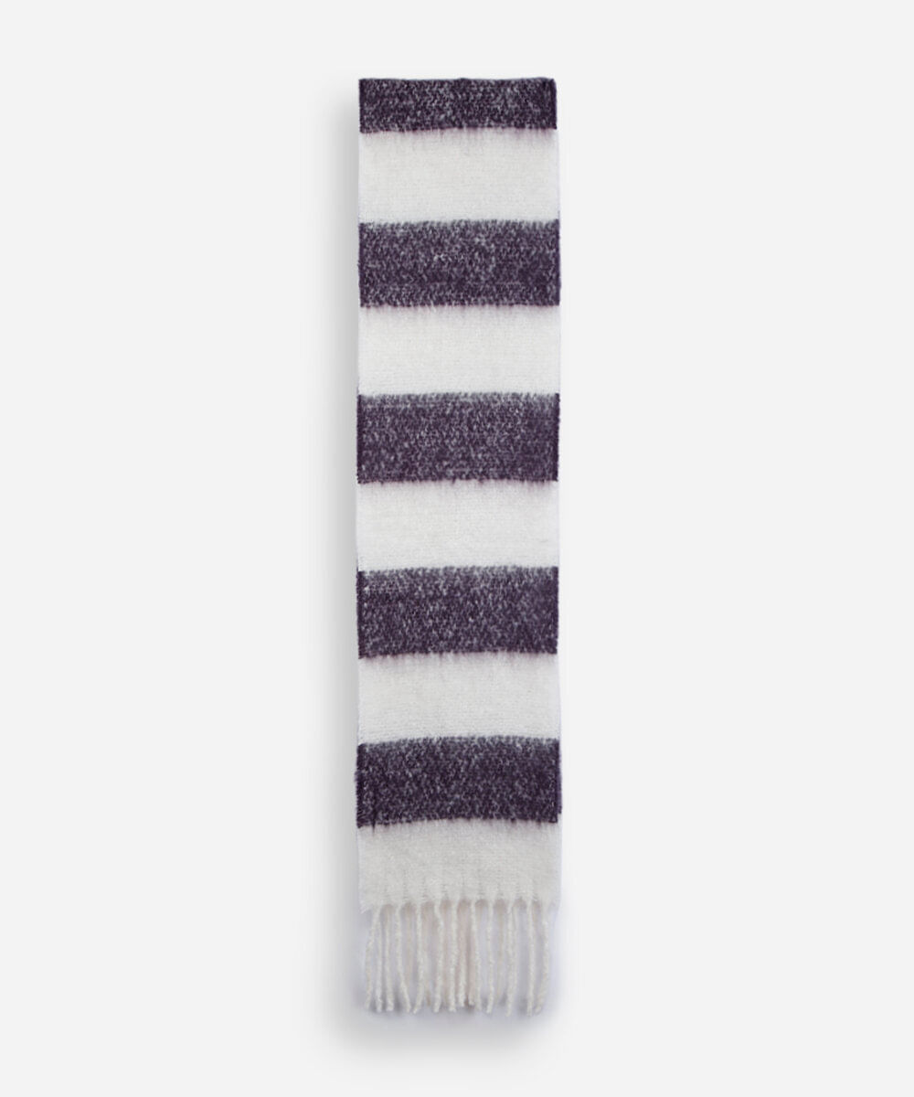 cachecol de tricot felpado com franjas listrado colorido