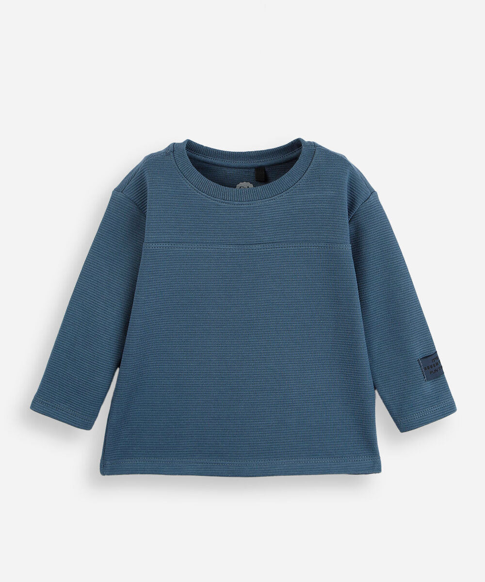 camiseta infantil de algodão com manga longa texturizada verde