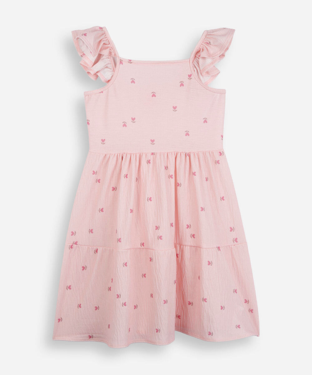 vestido infantil com recorte floral rosa