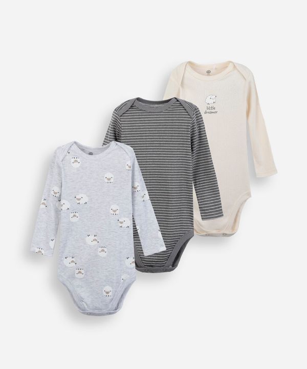 kit de 3 bodies infantil manga longa estampado colorido 12-18