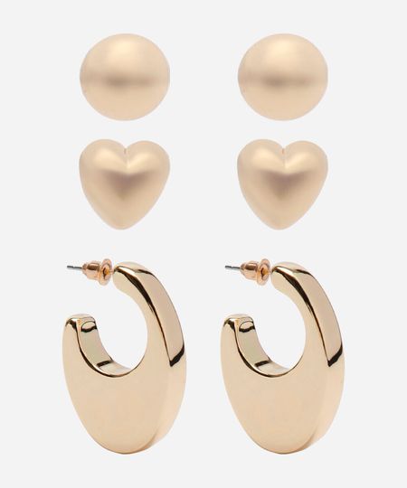 kit de 3 brincos dourado UNICO