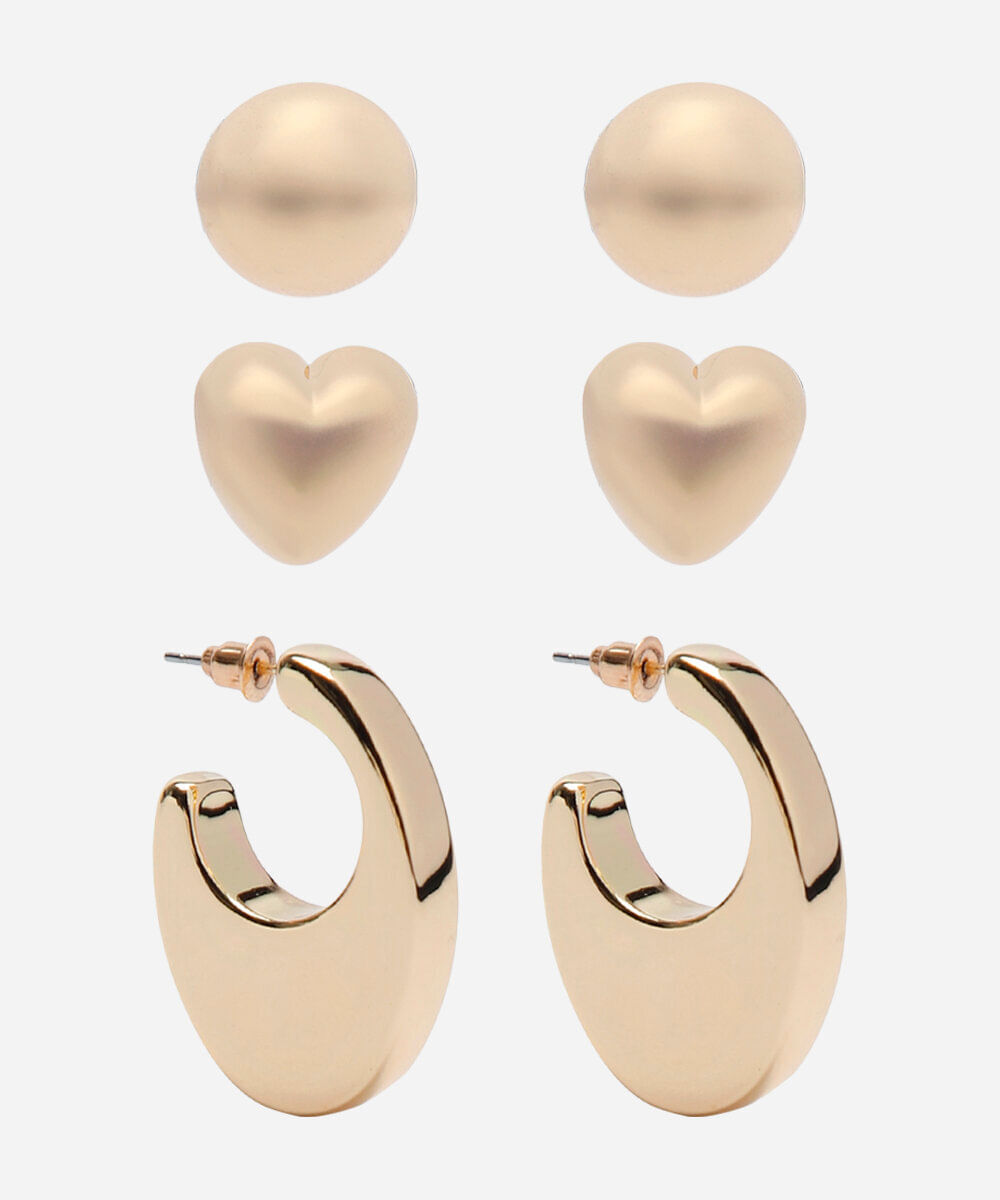 kit de 3 brincos dourado