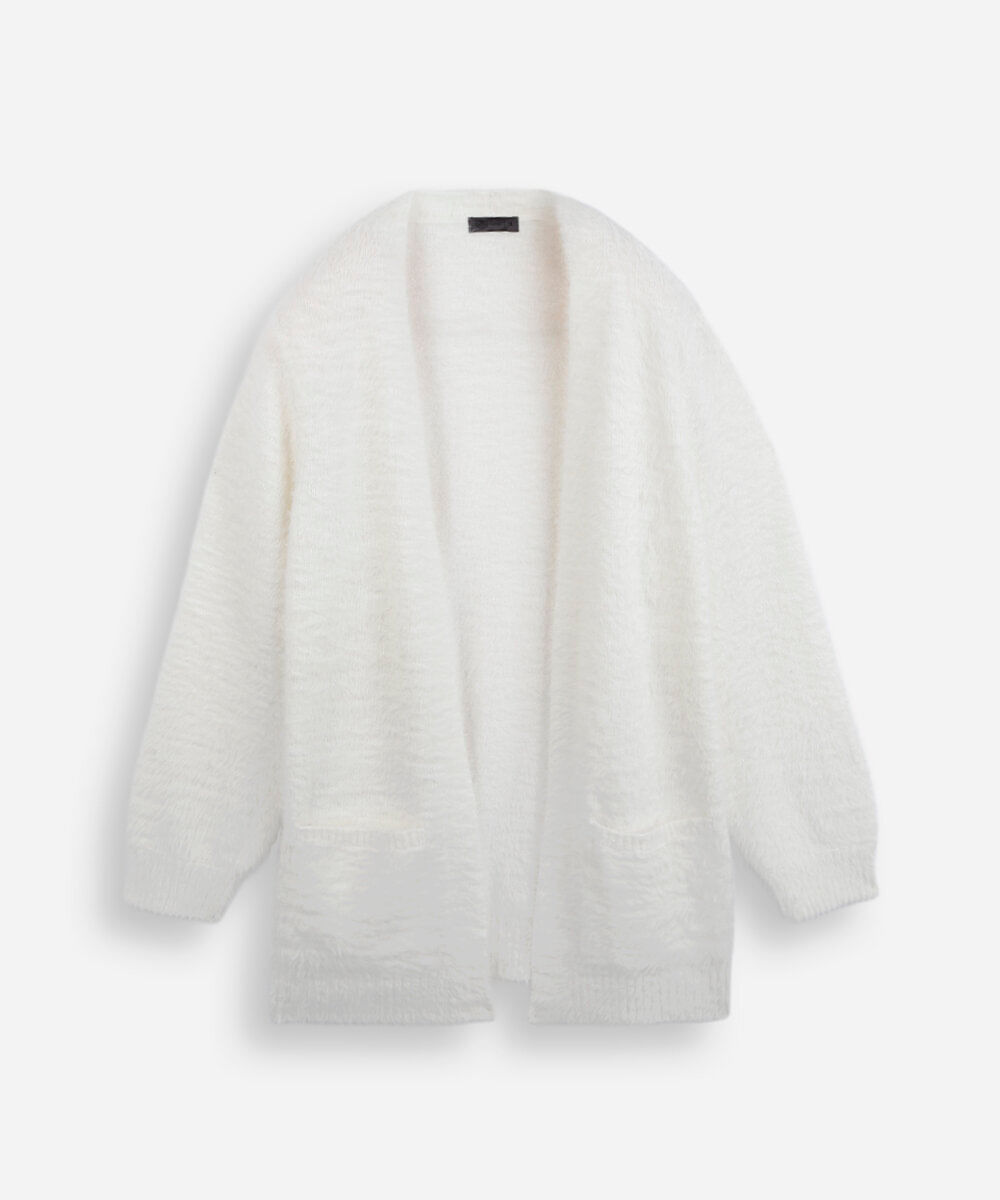 cardigan juvenil de tricot com bolsos texturizado off white