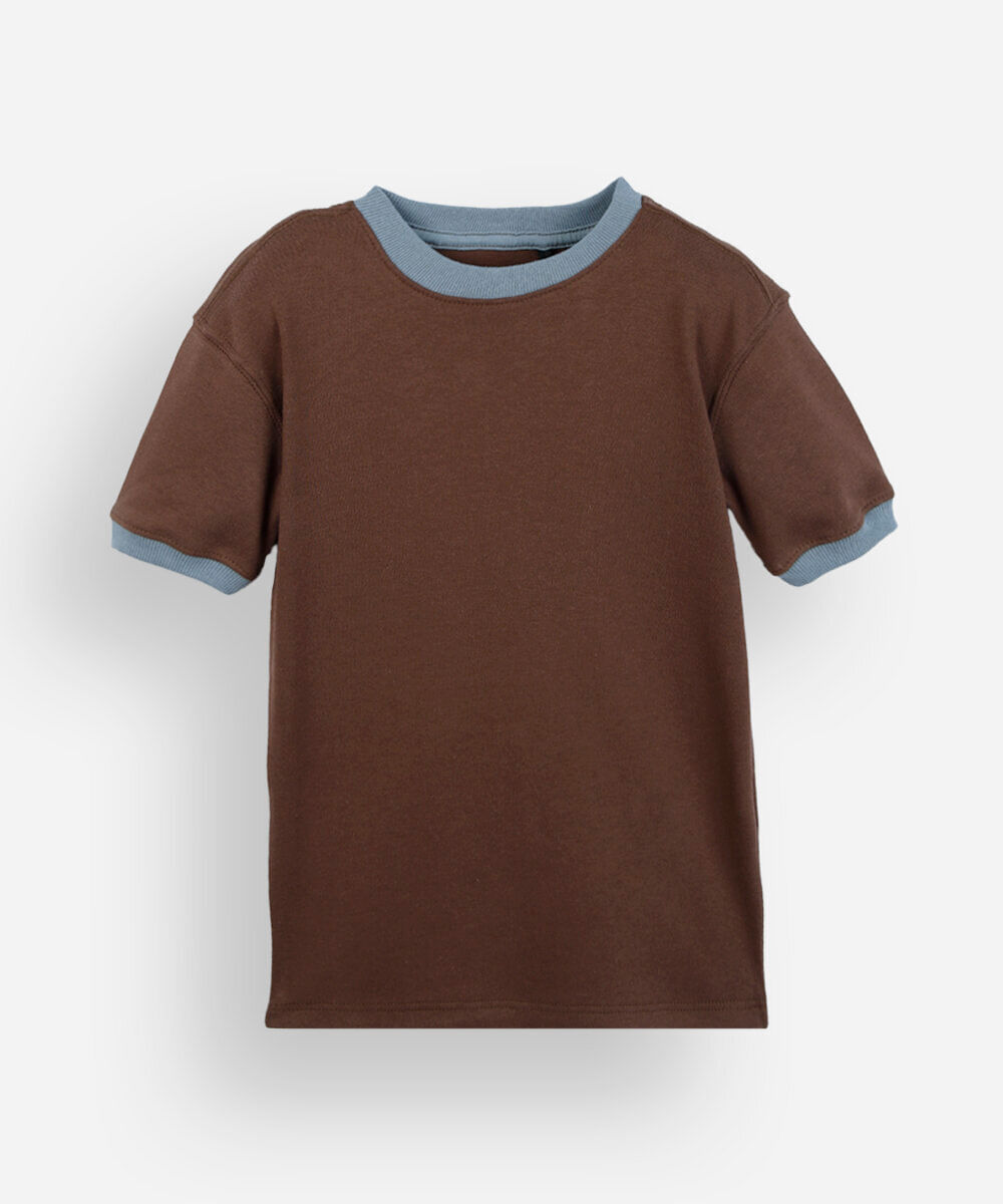 camiseta infantil de algodão manga curta marrom