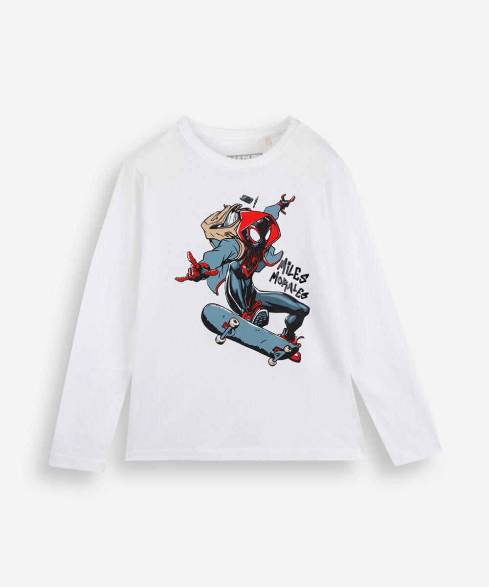 camiseta infantil algodão manga longa homem aranha off white