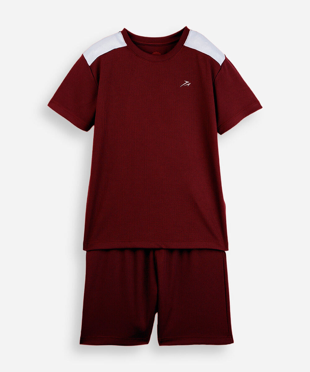 conjunto curto infantil com recorte vermelho