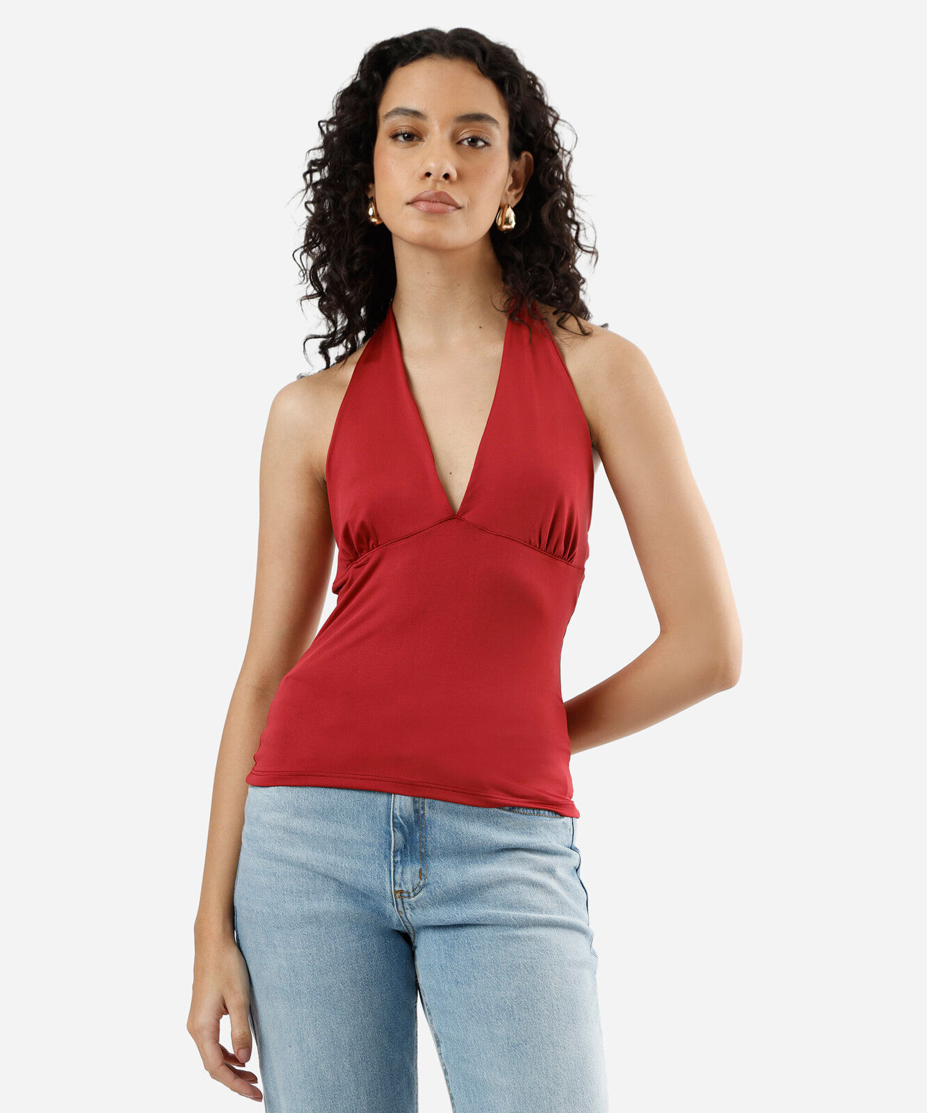 blusa frente única feminina com franzido vermelha