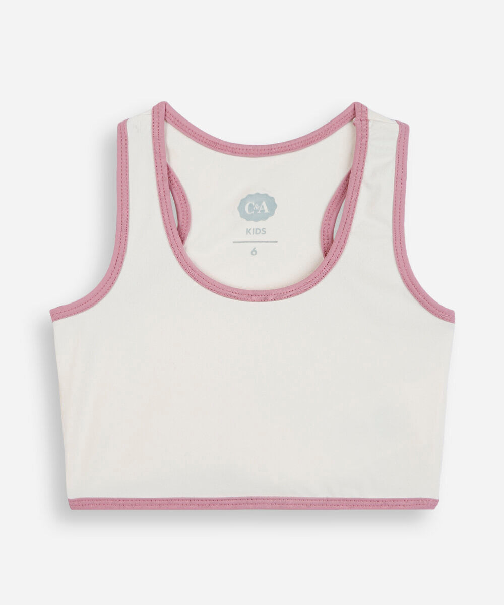 top infantil de poliamida decote redondo off white