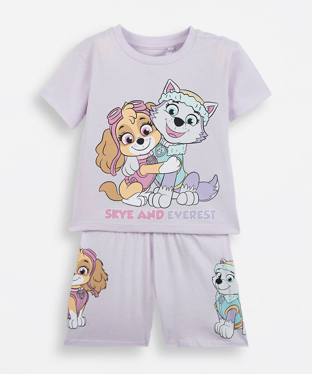 pijama curto infantil de algodão patrulha canina lilás