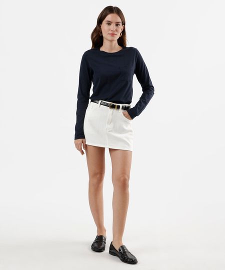 minissaia feminina de sarja cintura média off white 34