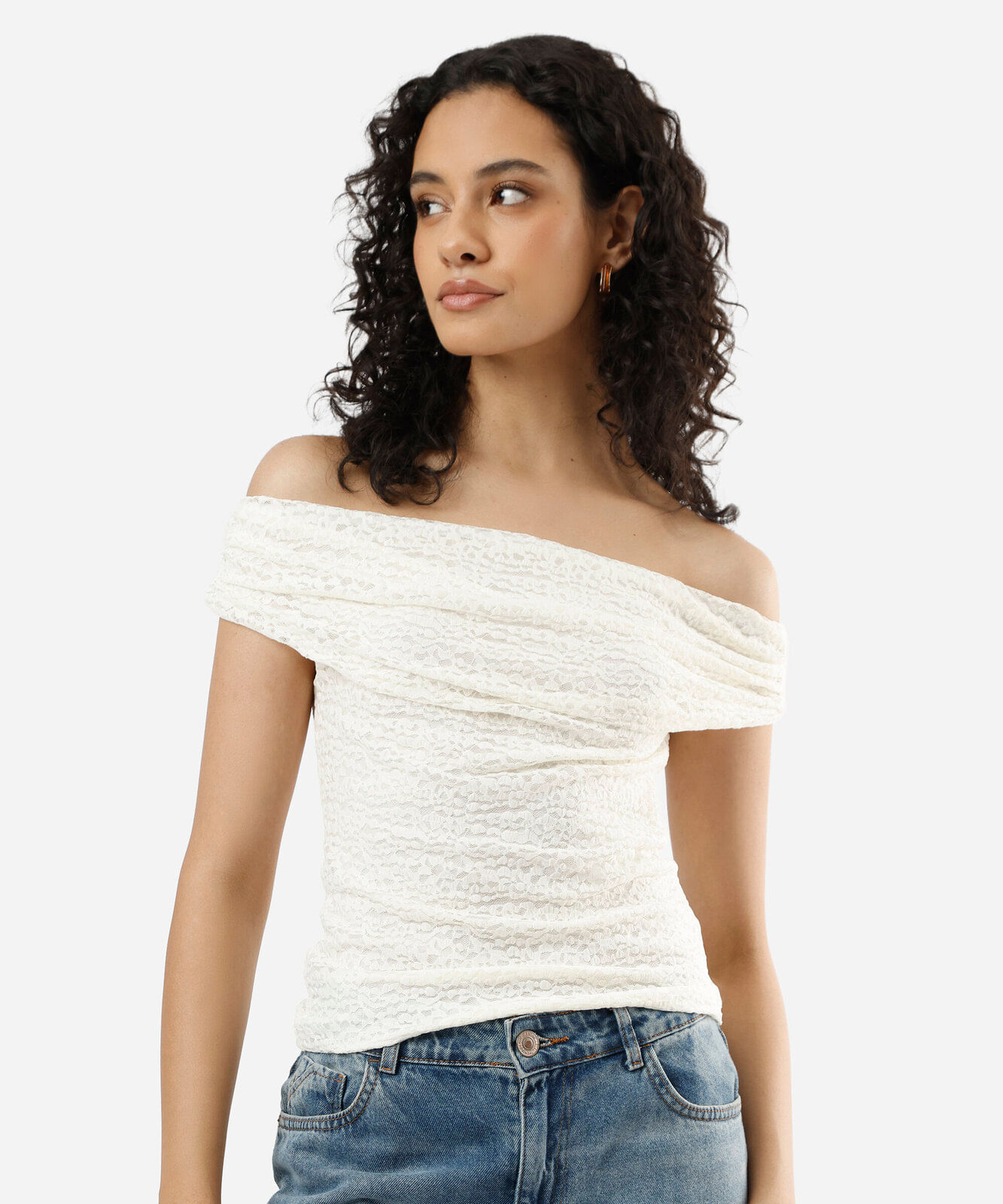 blusa ombro a ombro feminina texturizada off white