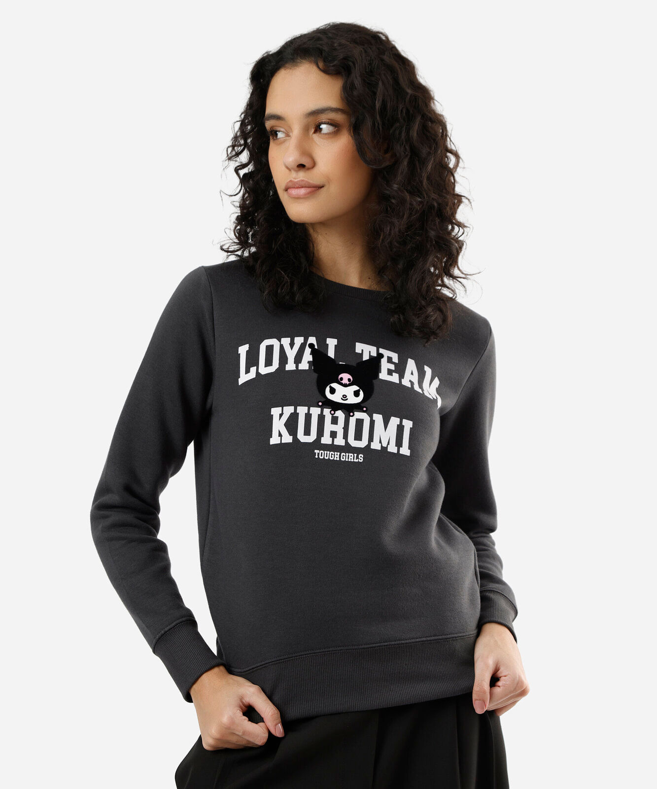 blusão feminino de moletom kuromi cinza