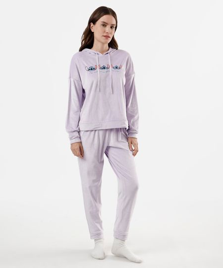 pijama longo feminino com capuz stitch lilás G