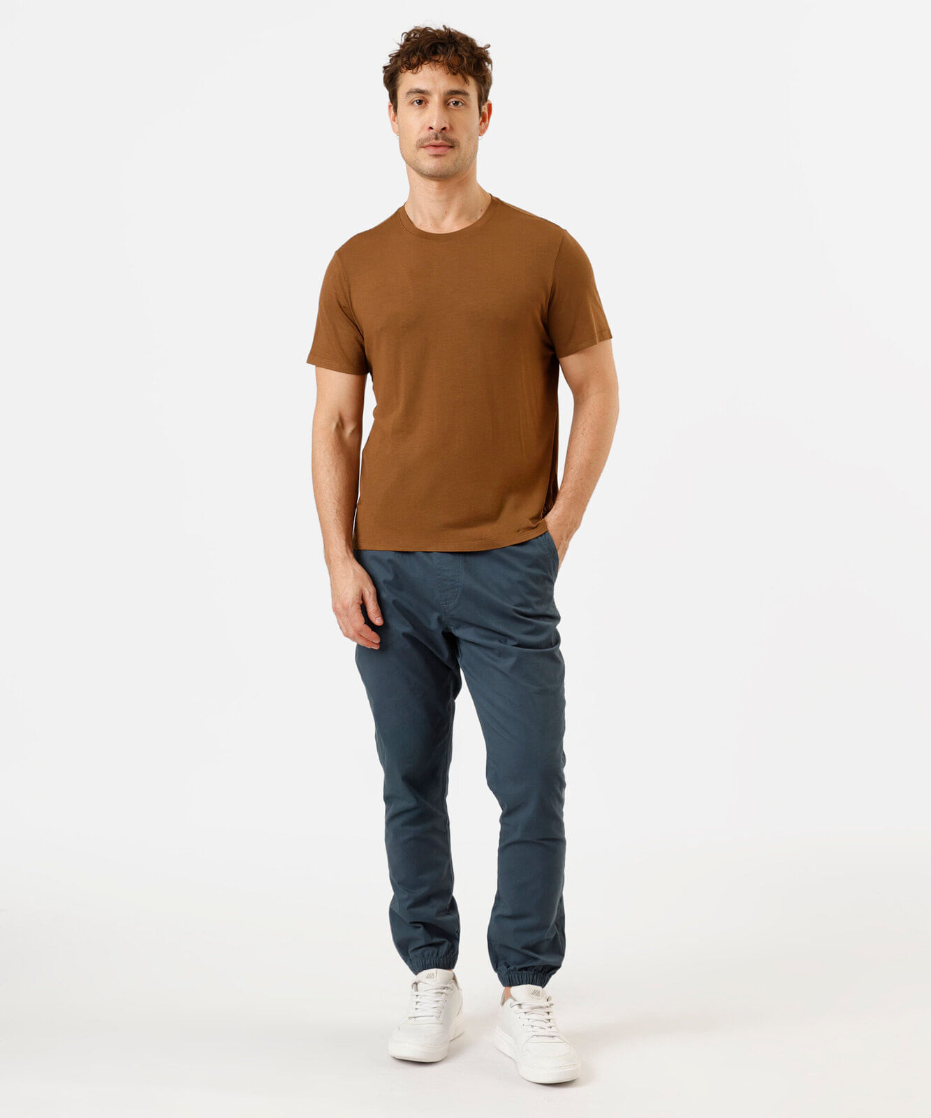 calça jogger masculina de sarja cós elástico azul