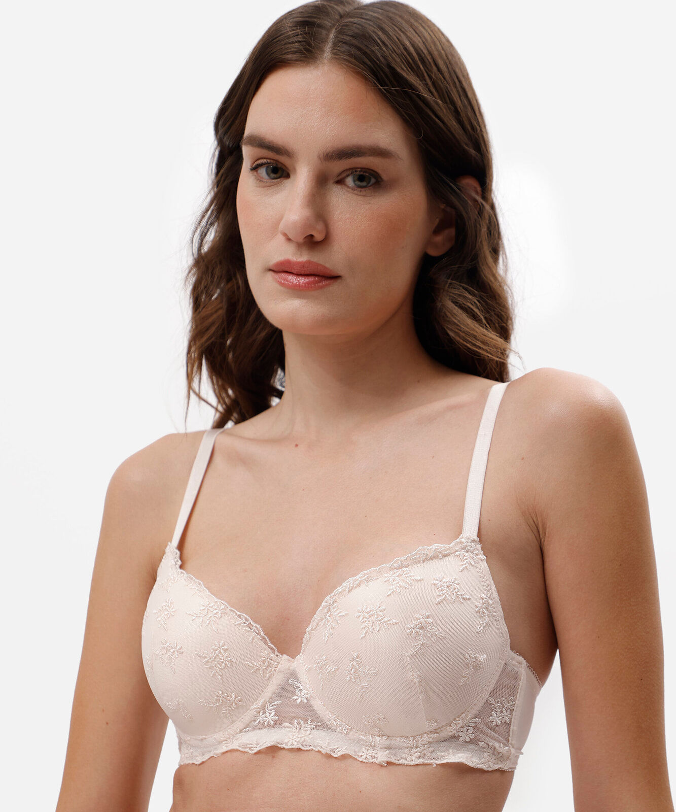 sutiã base feminino com bordado floral bege