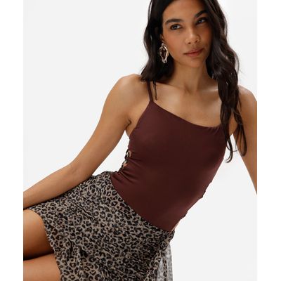 saia curta saída de praia feminina de tule franzida animal print bege