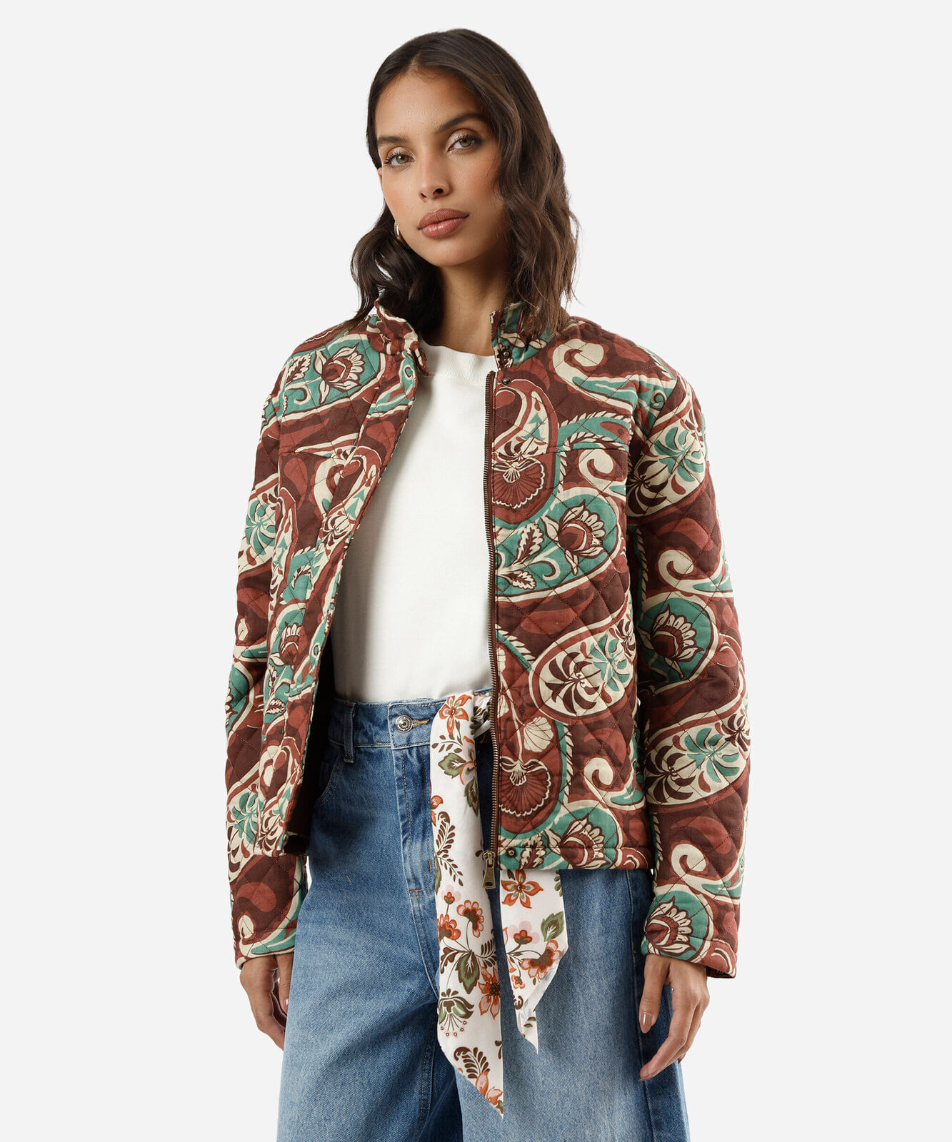jaqueta matelassê feminina paisley marrom