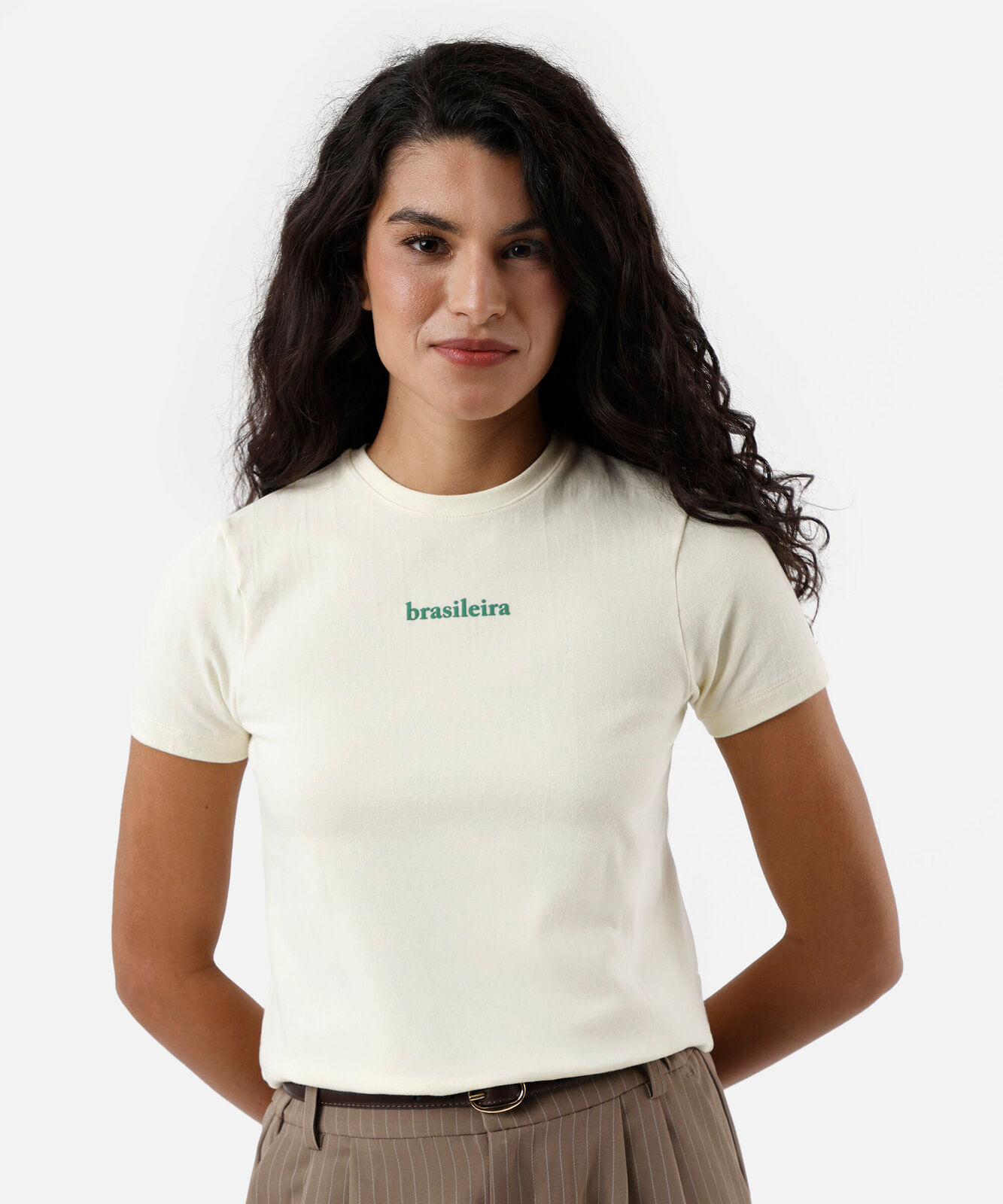 blusa baby look feminina de algodão brasileira amarela