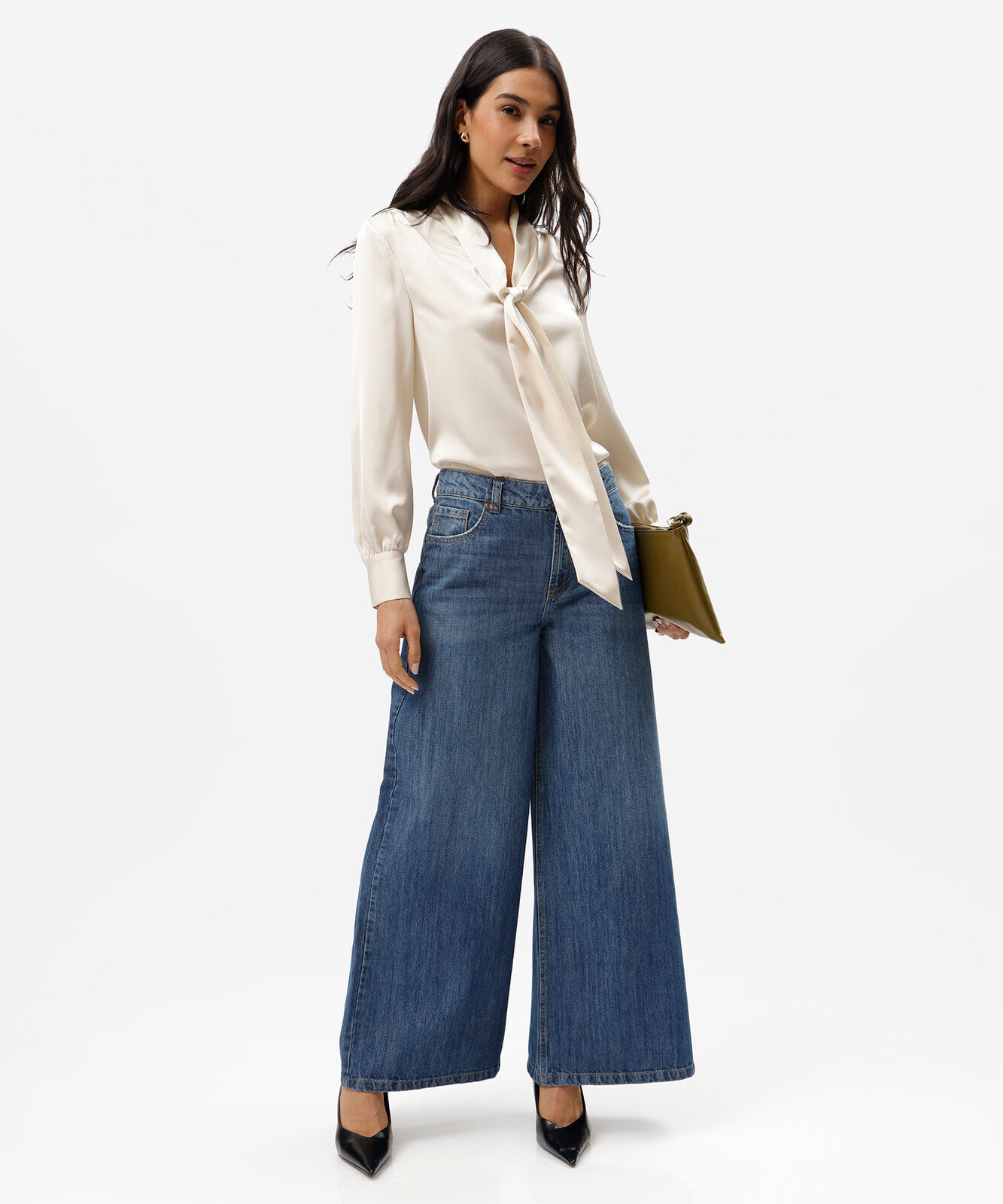 calça super wide leg feminina jeans azul