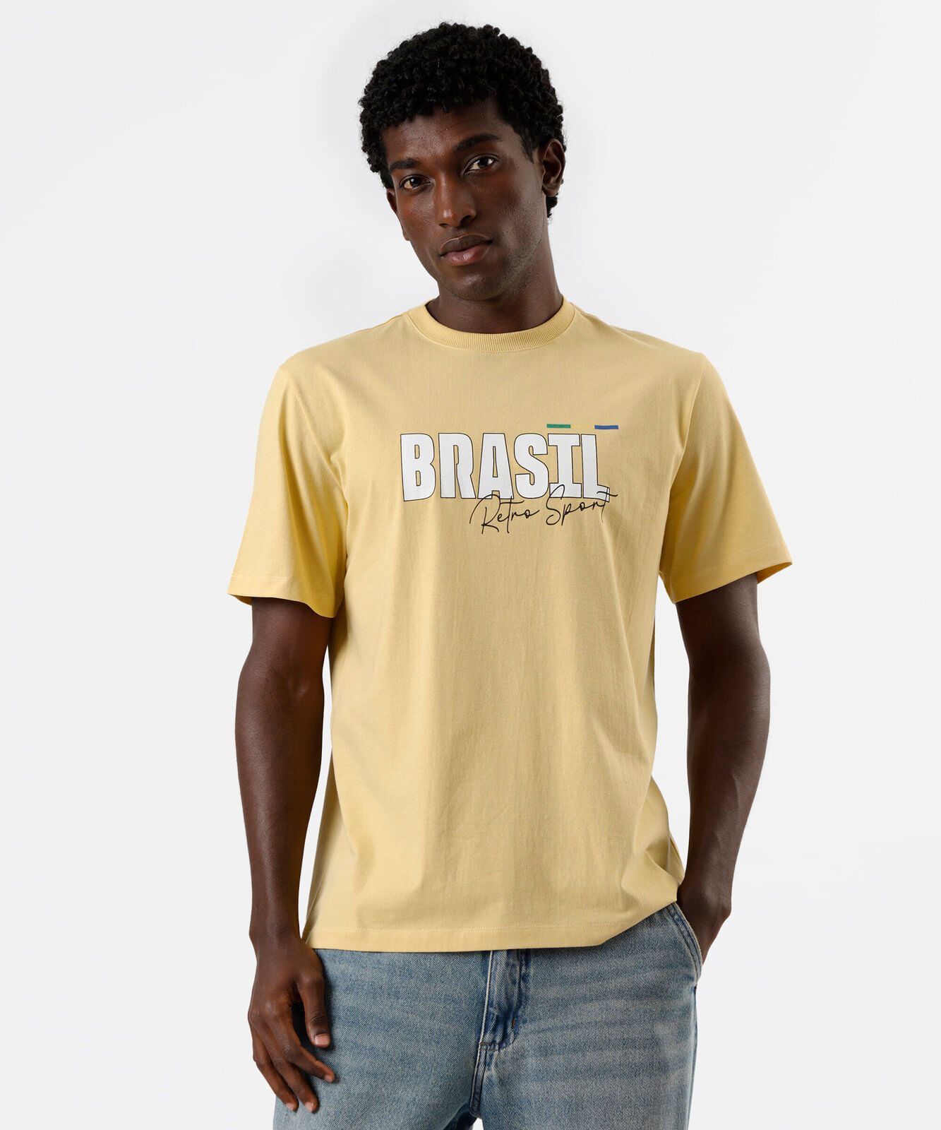 camiseta masculina de algodão vintage brasil amarela