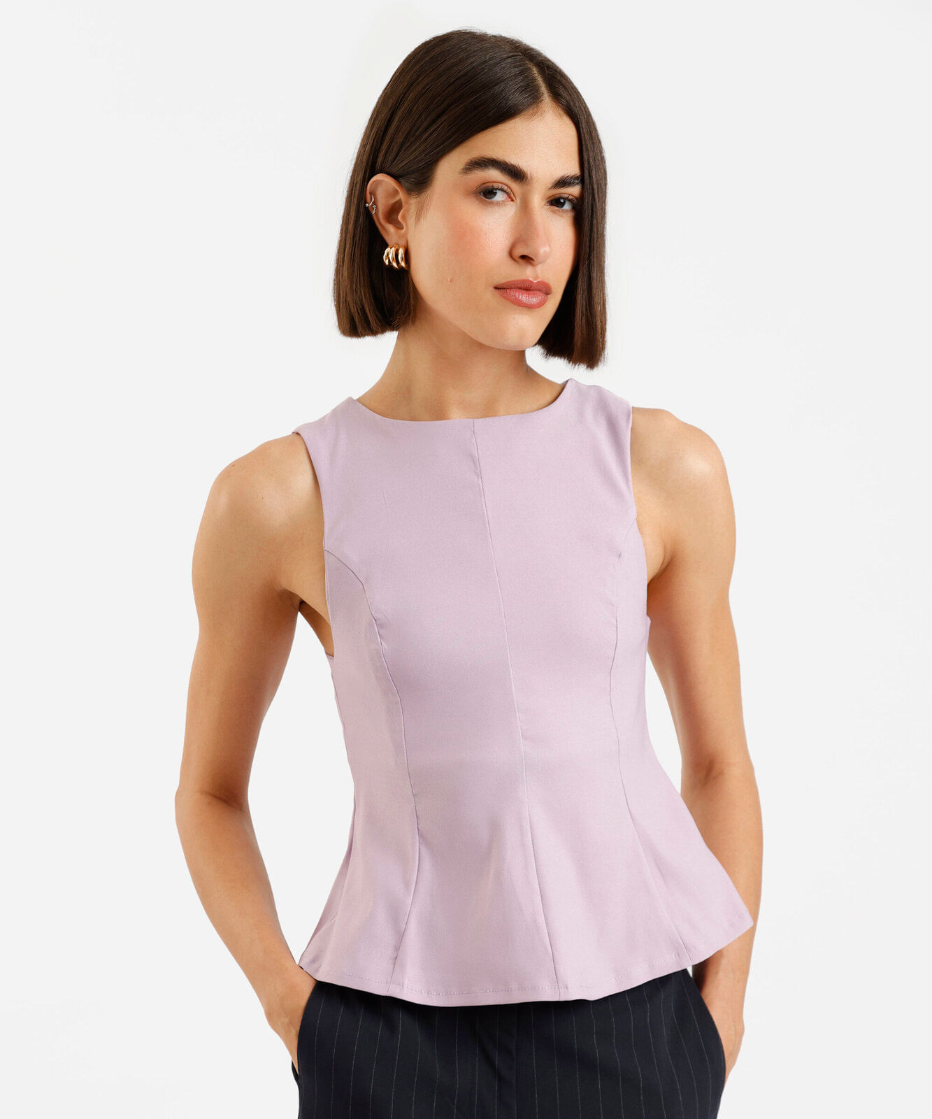 blusa peplum feminina decote canoa lilás