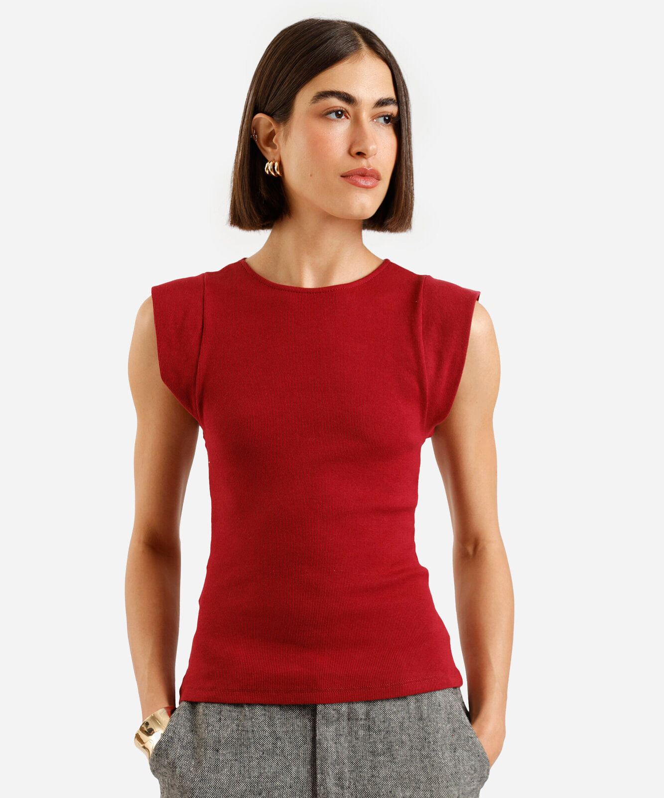 blusa muscle tee de algodão canelada vermelha