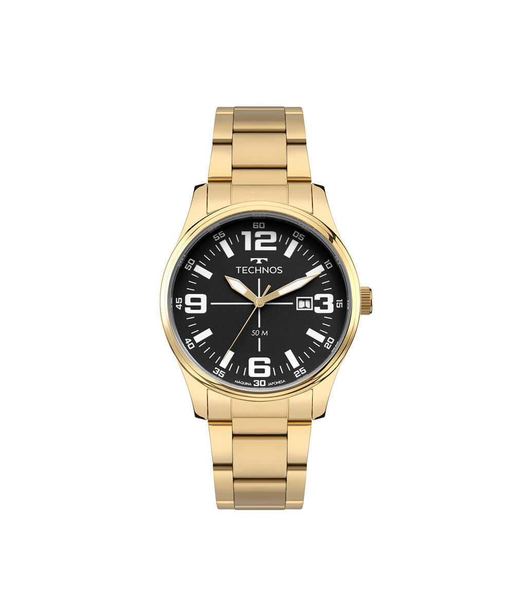 kit relógio masculino technos analógico 2115uce k1p dourado