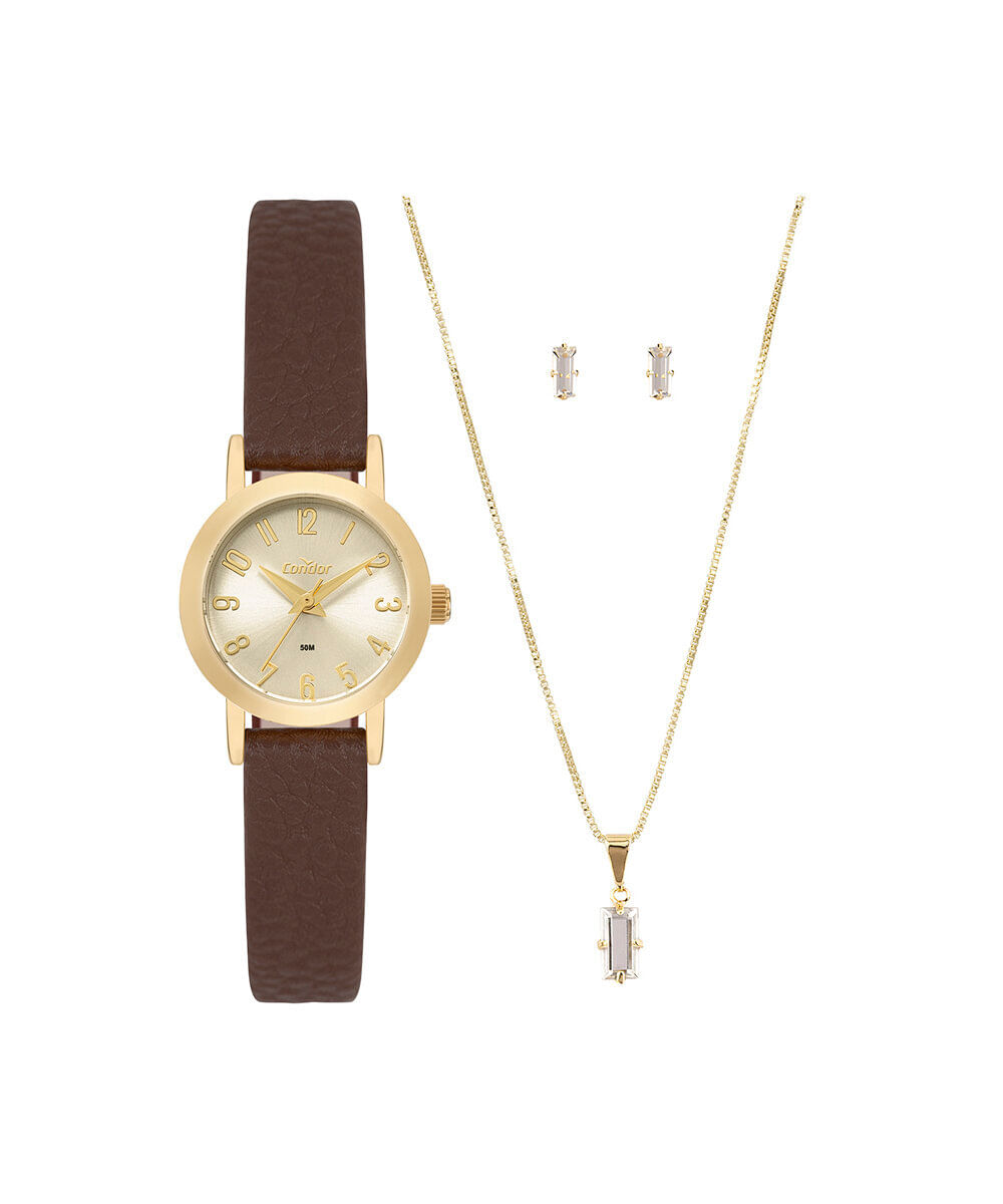 kit relógio feminino condor analógico co2035nlx k5x dourado
