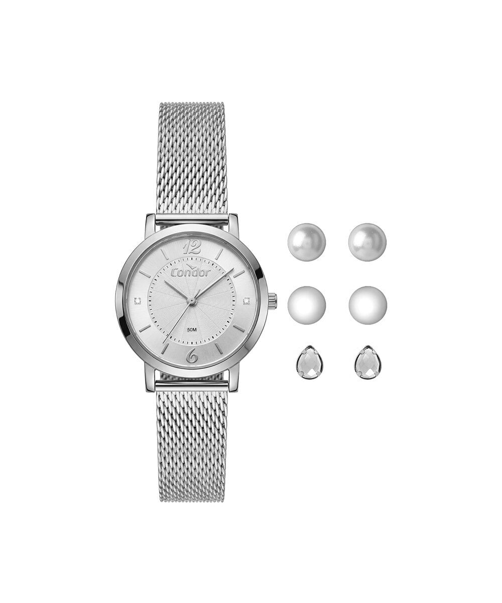 kit relógio feminino condor analógico co2035oax k4k prateado