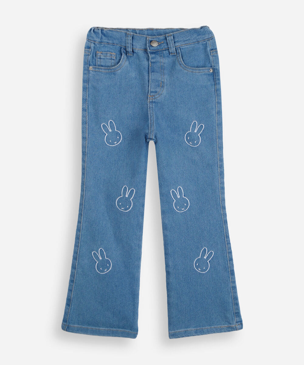 calça flare infantil jeans com bordado miffy azul