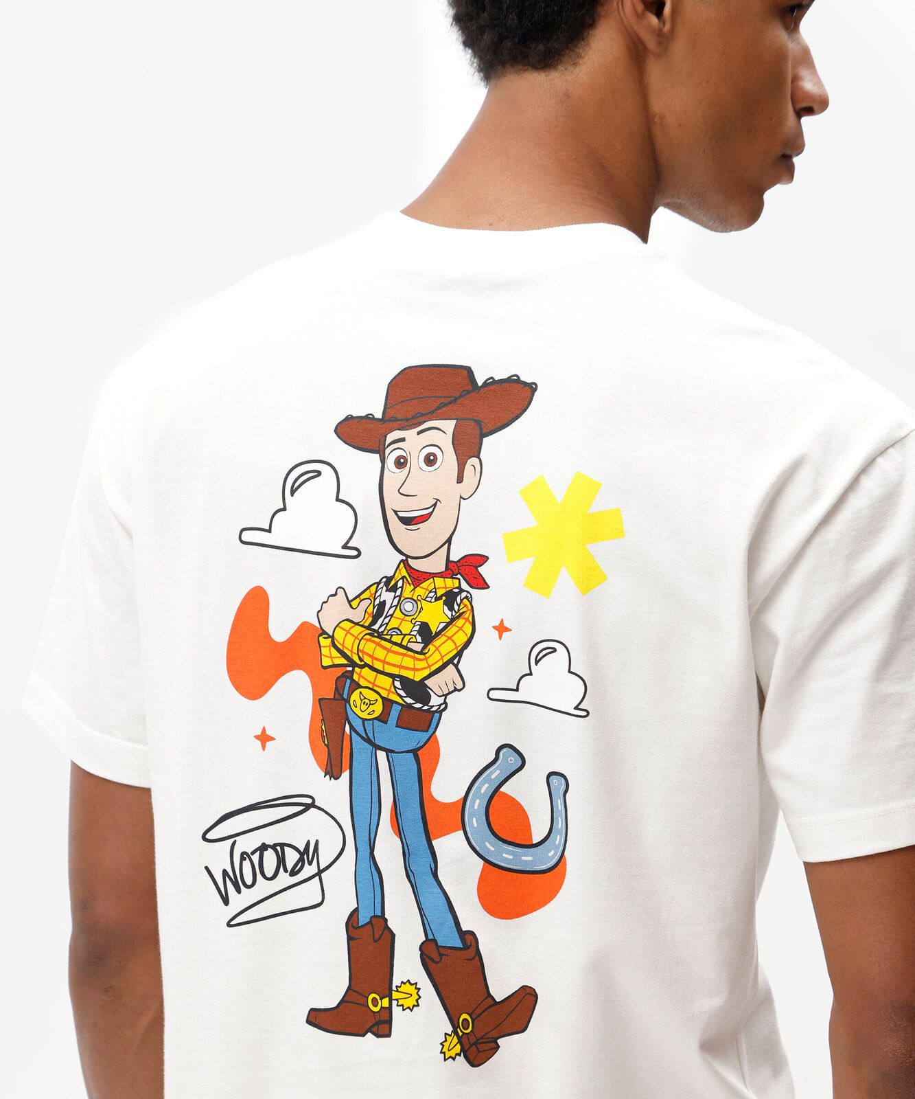 camiseta masculina de algodão manga curta woody toy story off white