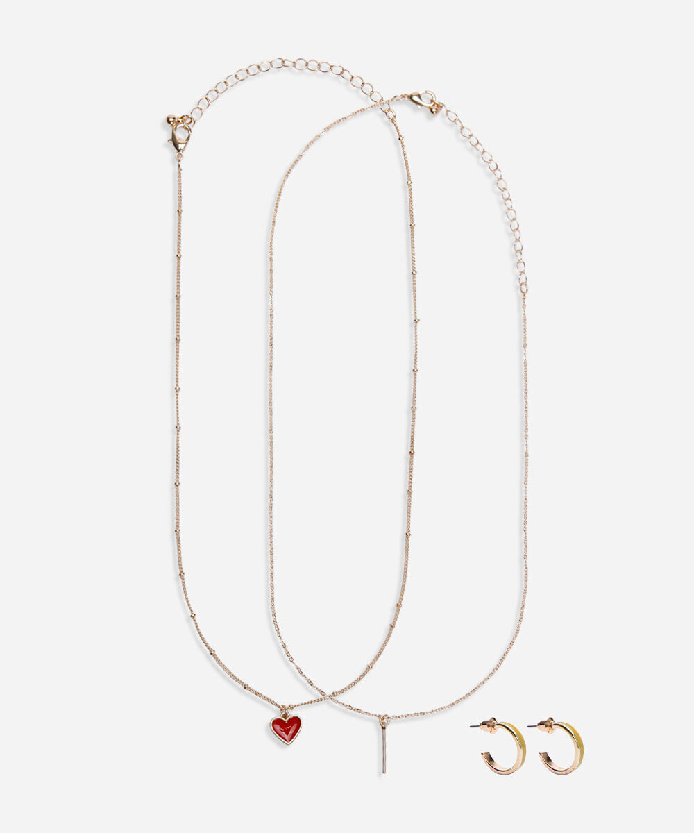 kit de colar e brinco dourado