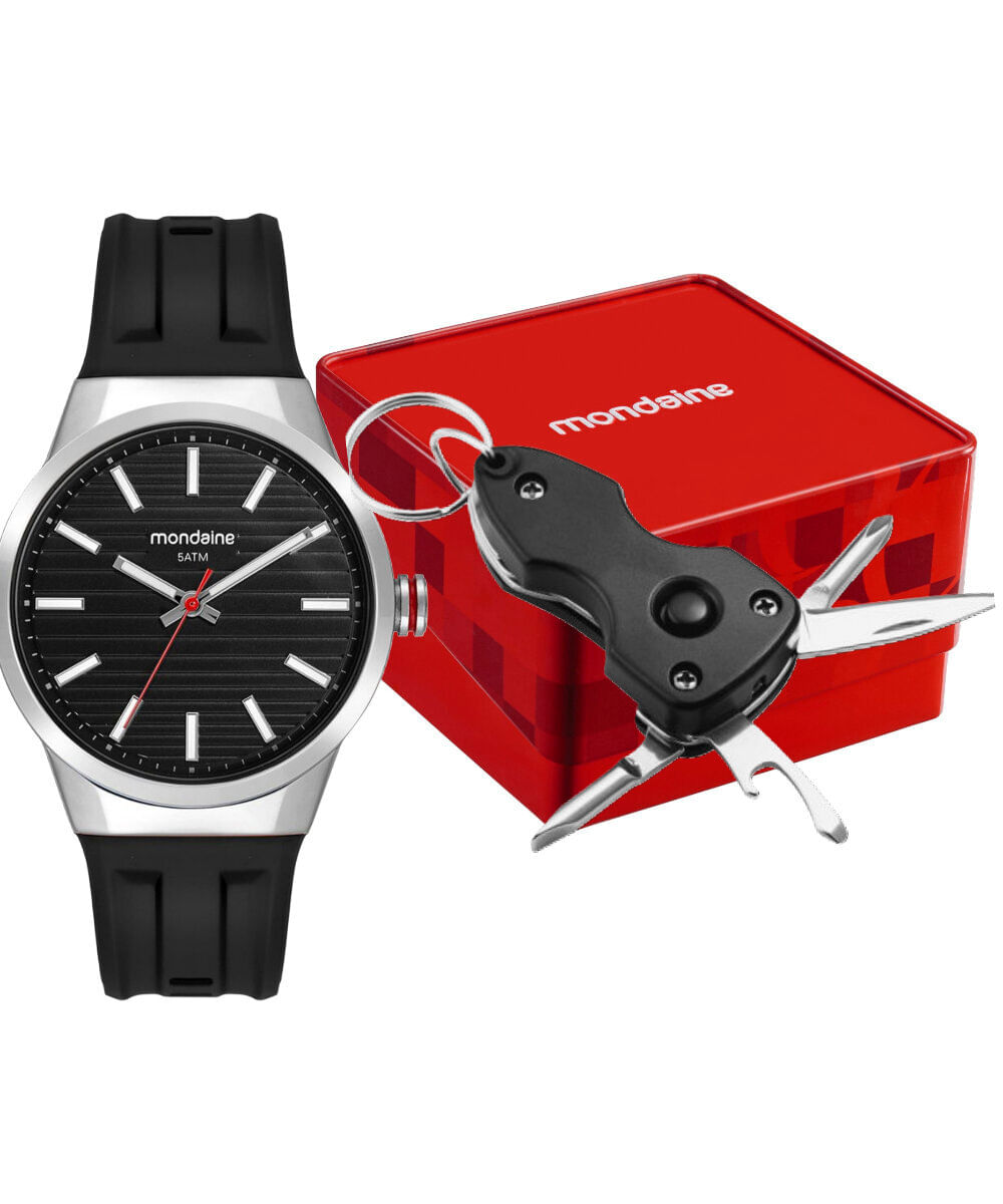 kit relógio masculino mondaine analógico 33042g0mvni2ka prateado