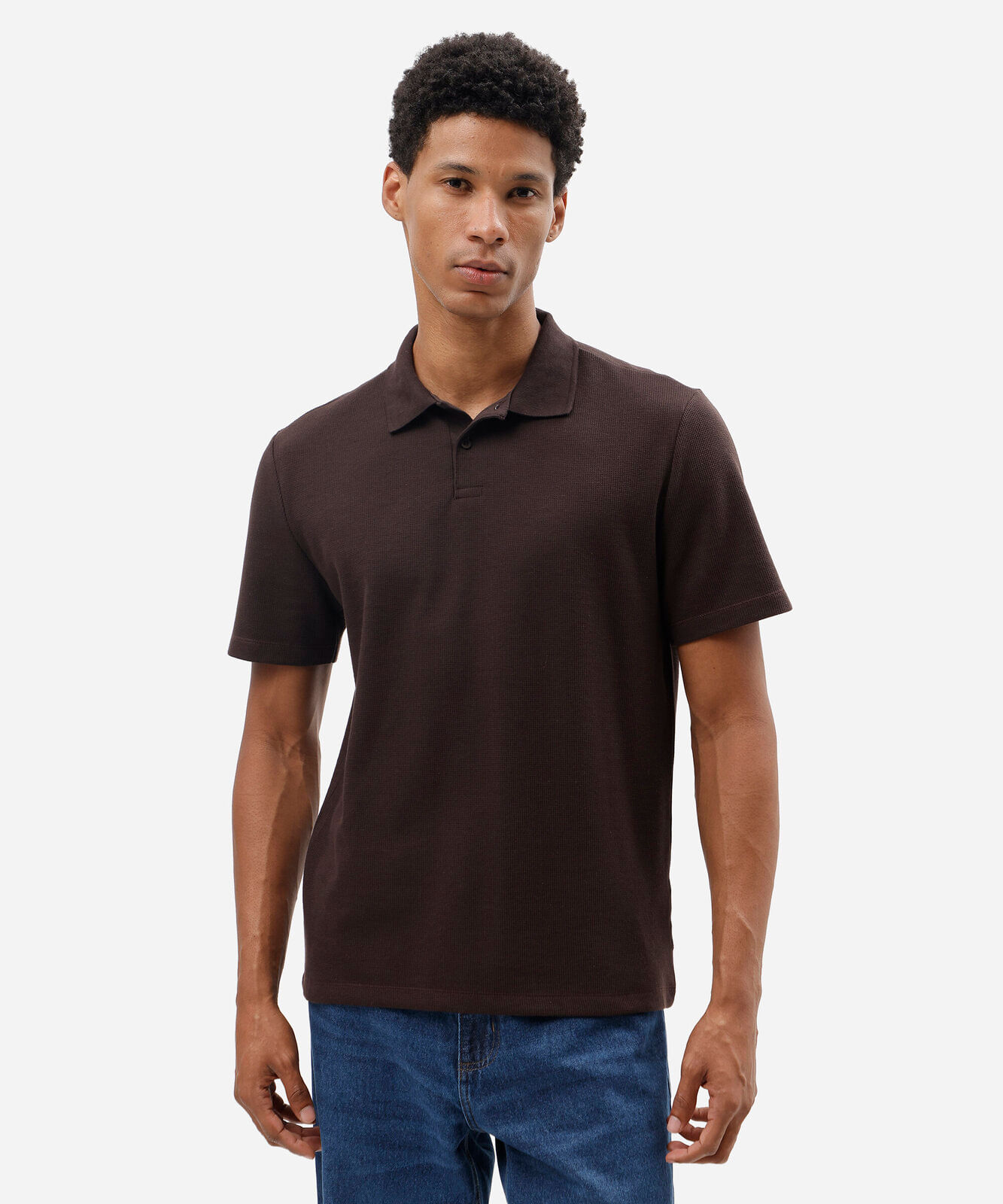 polo masculina com algodão manga curta marrom