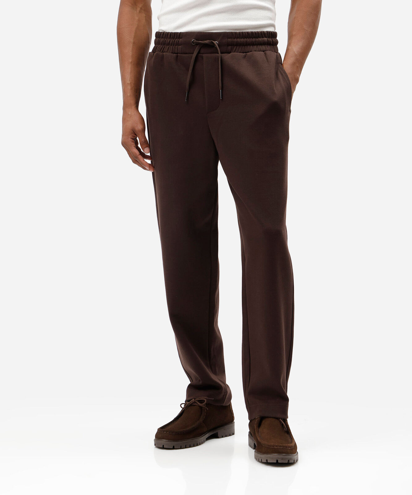 calça jogger reta masculina de moletom cós elástico marrom