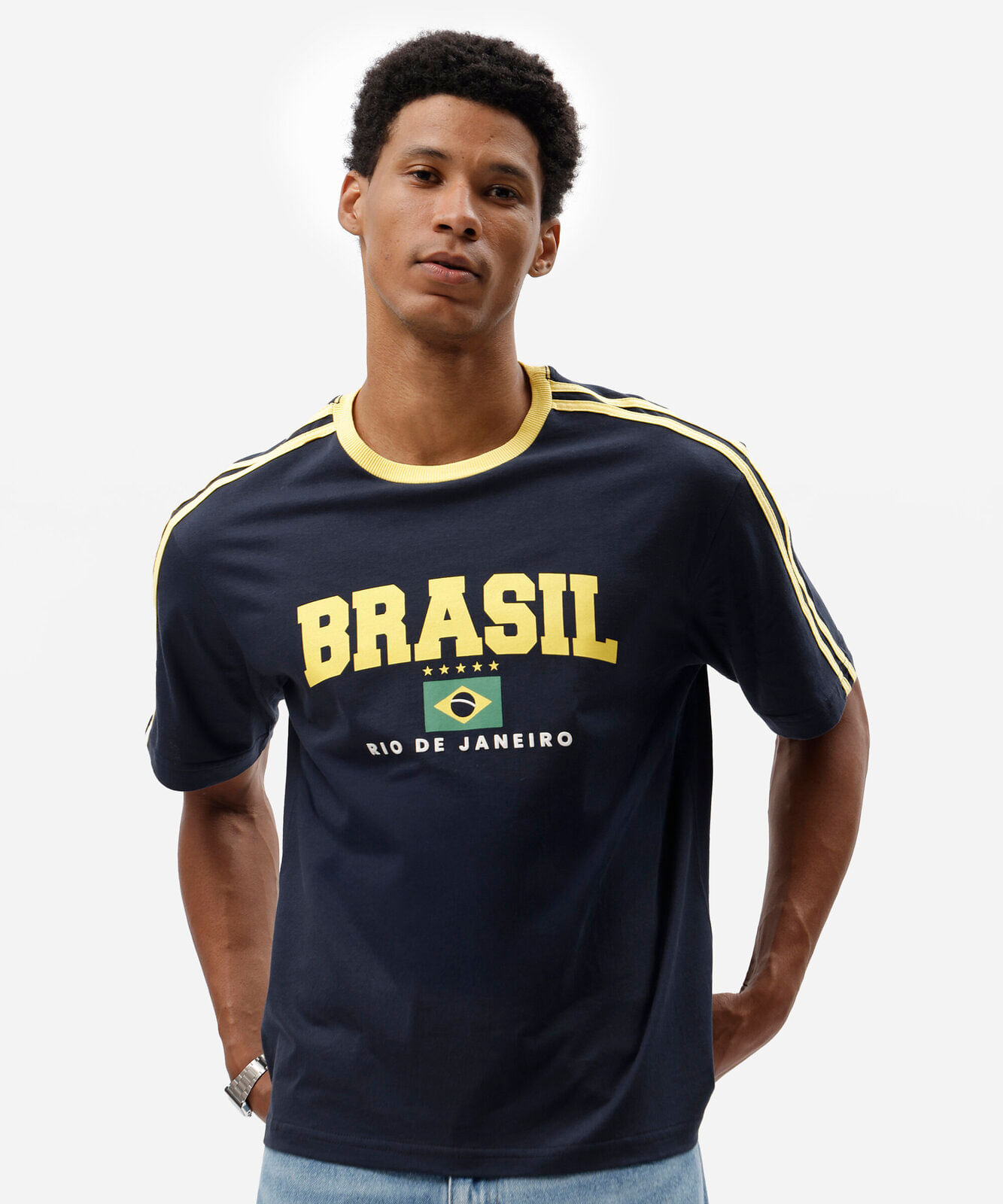 camiseta masculina de algodão manga curta brasil azul
