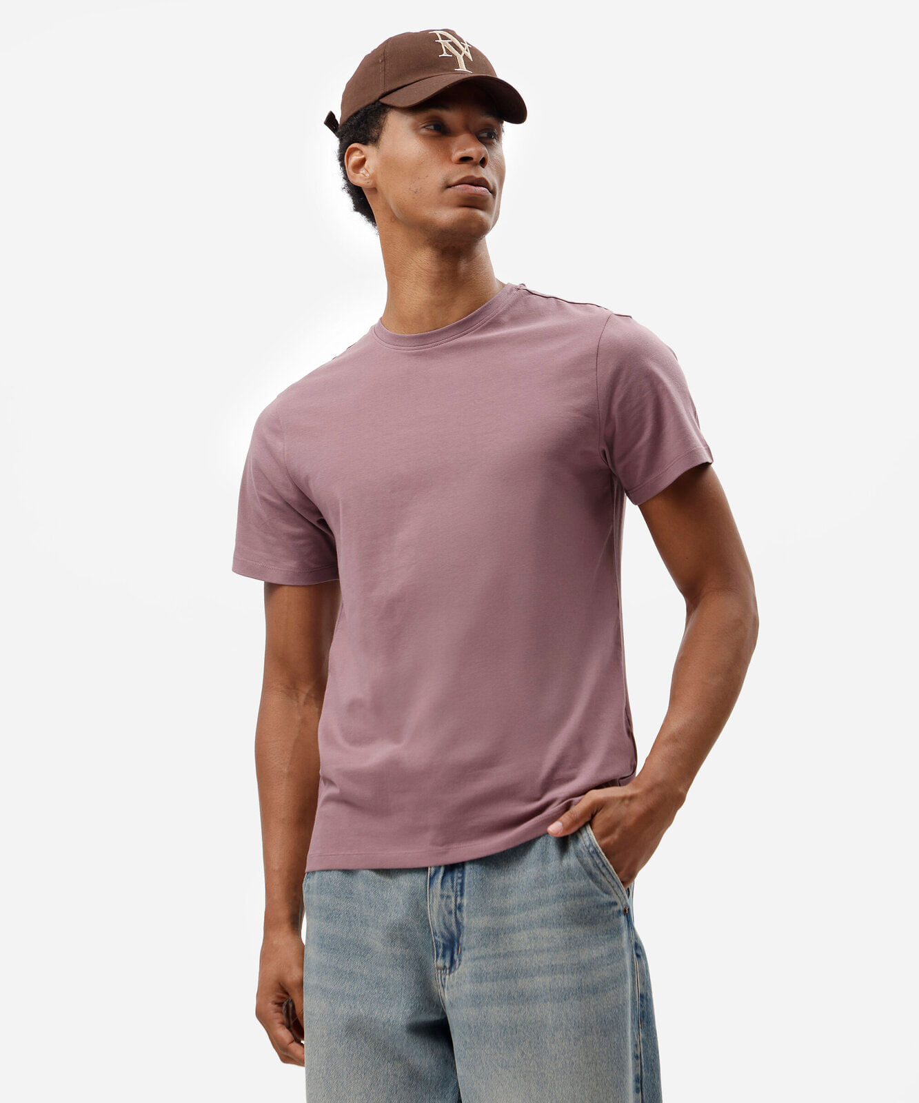 camiseta slim masculina de algodão roxa