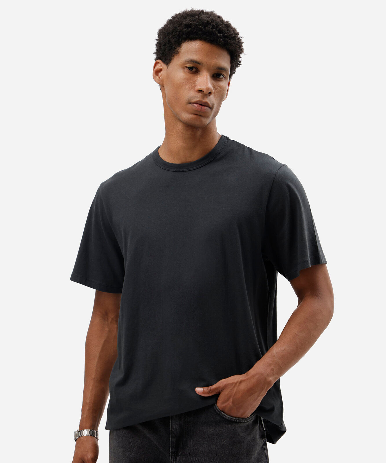 camiseta masculina de algodão peruano manga curta cinza