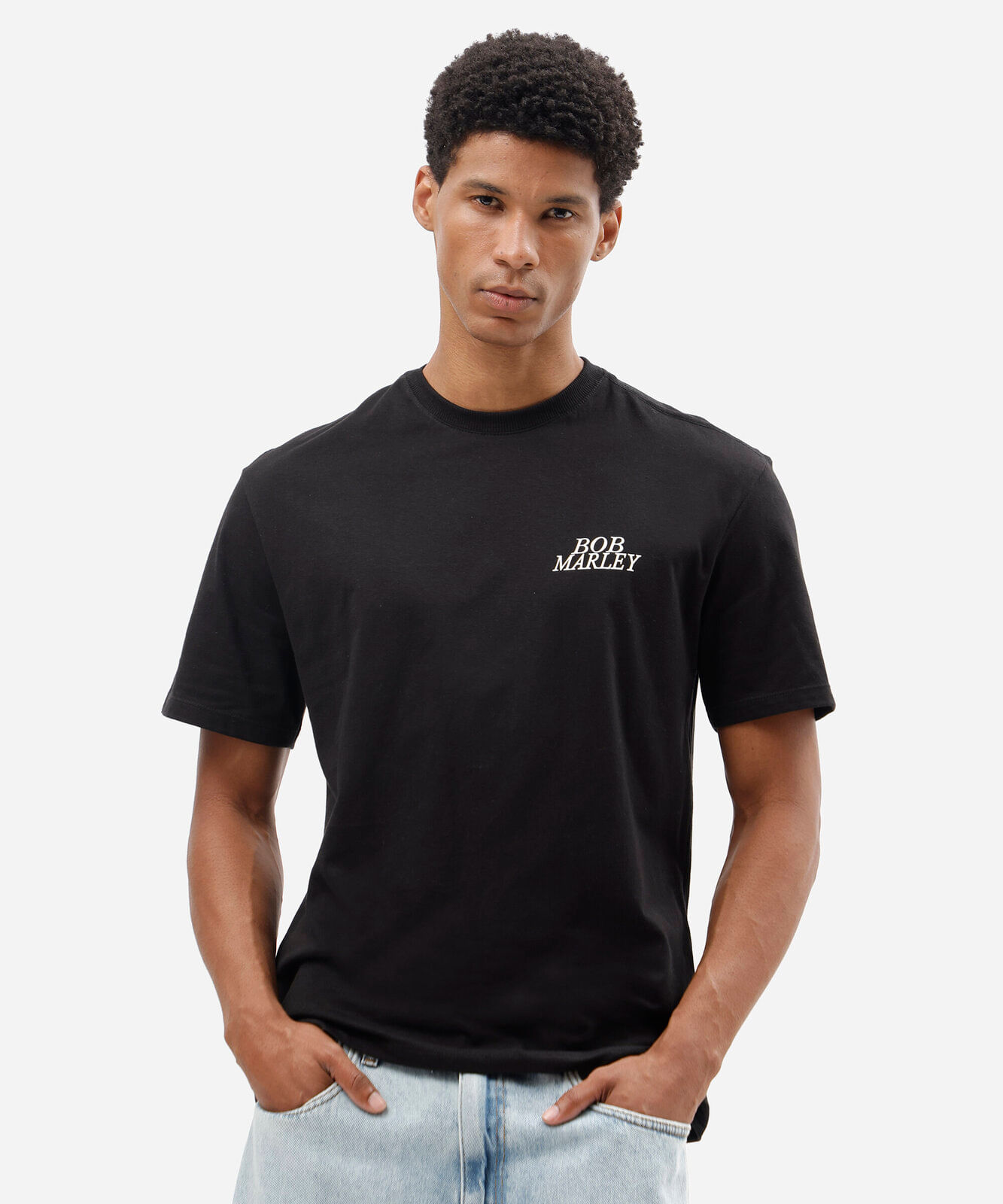 camiseta masculina de algodão manga curta bob marley preta
