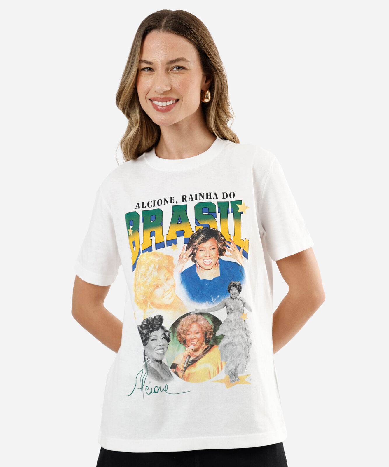 camiseta feminina de algodão manga curta alcione off white