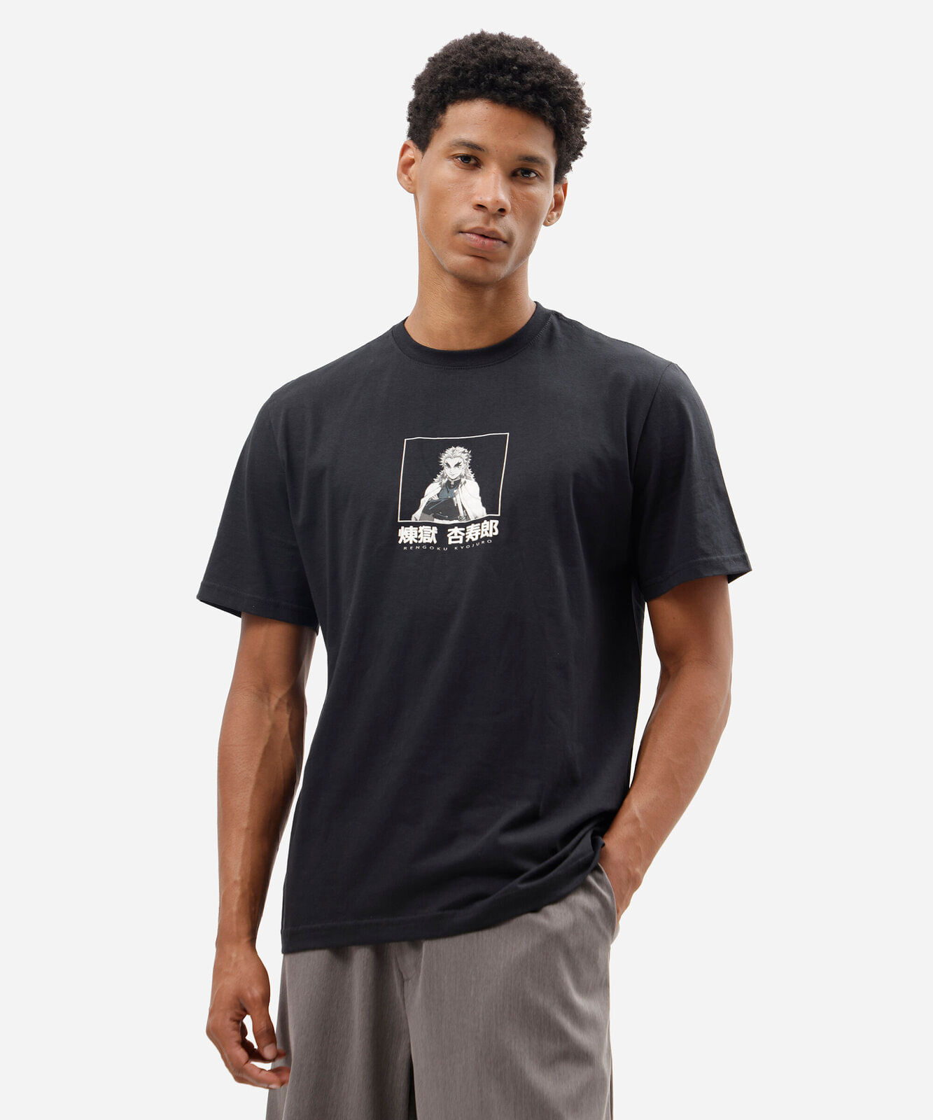 camiseta masculina de algodão manga curta demon slayer preta