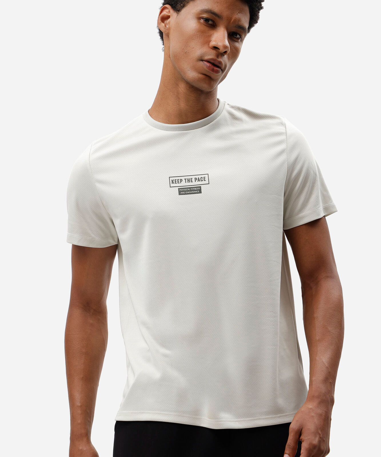 camiseta esportiva masculina manga curta estampada cinza