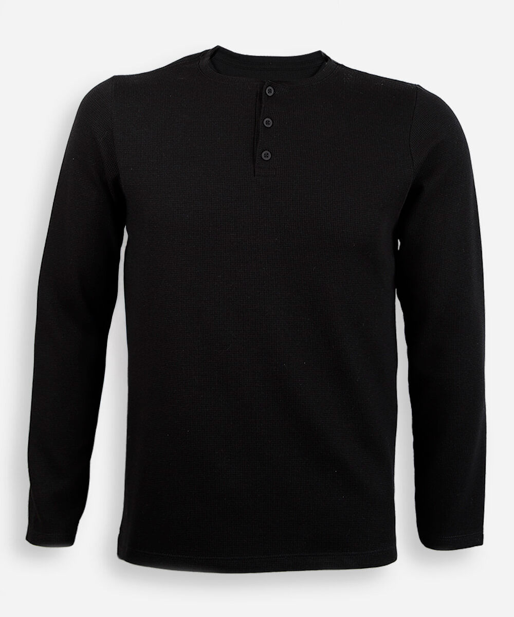 camiseta juvenil com botões manga longa preta
