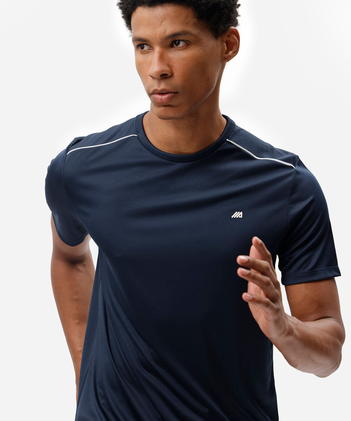 camiseta esportiva masculina manga curta com nervuras azul